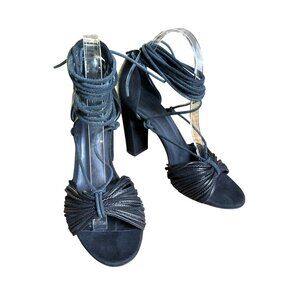 Jenni Kayne Sandals Size 40/9 Black Suede Leather Ties at Ankle Strappy High Hee